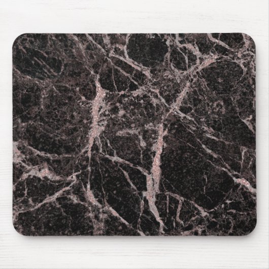 Tapis De Souris Black & Rose Gold Pink Parties scintillant Marble (Devant)