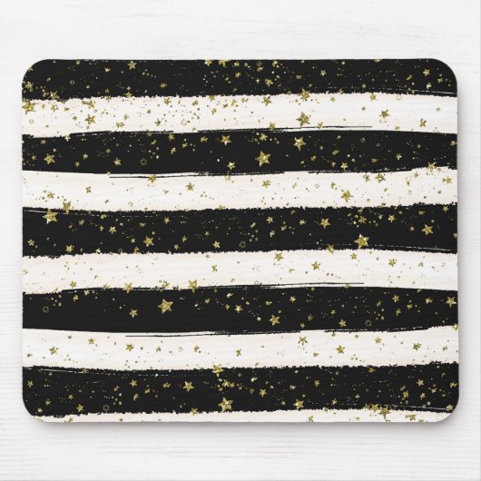 Tapis De Souris Black White Aquarelle rayures Gold Parties scintil (Devant)