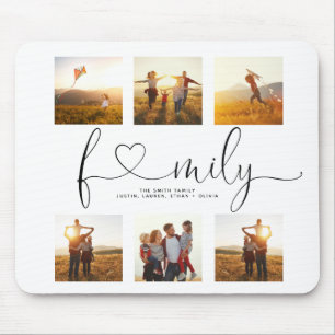 Tapis De Souris Black & White Heart Script 6 Photo Family Collage