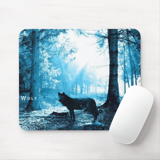 Tapis De Souris Black Wolf Alone in the Forest (Avec souris)