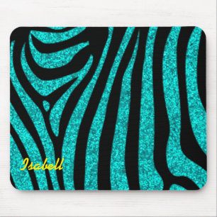 Tapis De Souris Black Zebra Stripes Nom Parties scintillant Turquo