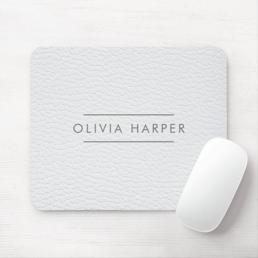 Tapis De Souris Blanc chic | Aspect en cuir minimal (Avec souris)