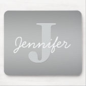 Tapis De Souris Blanc Cursive & Monogramme Gris | Couleurs Modifia (Devant)