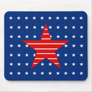 Tapis De Souris Blanc et bleu rouges, étoiles et rayures Mousepad
