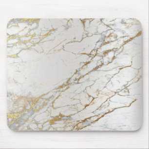 Tapis De Souris Blanc gris d'or argenté abstrait de marbre unique