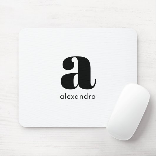 Tapis De Souris Blanc noir minimal Monogramme moderne élégant (Avec souris)