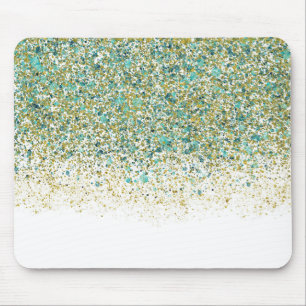 Tapis De Souris Blanc Or et Paillettes Bleu sarcelle Moderne Glamo