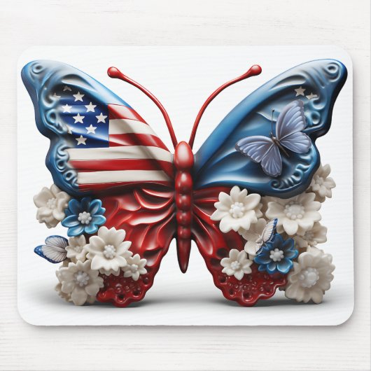 TAPIS DE SOURIS BLANC ROUGE BLEUE PATRIOTIQUE BOUTEILLE & FLEURS (Devant)