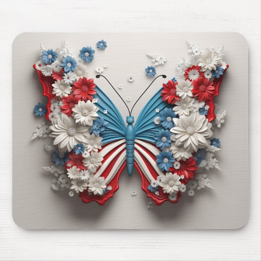 TAPIS DE SOURIS BLANC ROUGE BLEUE PATRIOTIQUE BOUTEILLE & FLEURS (Devant)