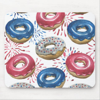TAPIS DE SOURIS BLANC ROUGE PATRIOTIQUE DONUTS BLEUS BLANCS