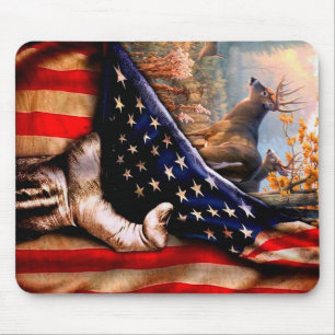 Tapis De Souris Blanche Drapeau Américain De Cerf,