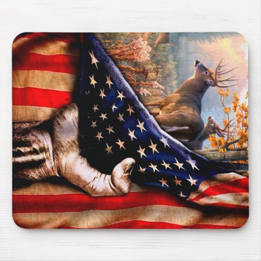 Tapis De Souris Blanche Drapeau Américain De Cerf, (Devant)