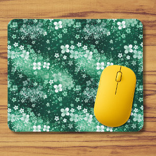 Tapis De Souris Blancs Trèfles Verts Chic & Points sur Fond Vert F