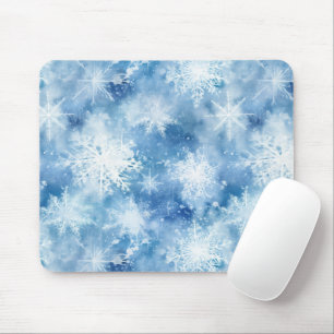 Tapis De Souris Bleu avec des flocons de neige Style aquarelle