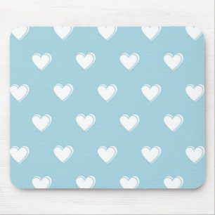 Tapis De Souris Bleu blanc mignon simple Motif de coeur