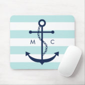 Tapis De Souris Bleu blanc Monogramme Grilles Ancre (Avec souris)