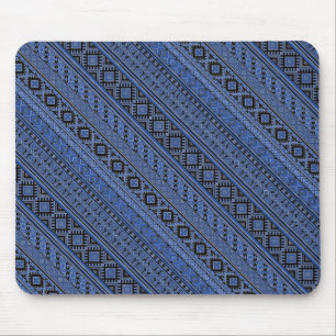 Tapis De Souris Bleu bleu noir rayures ornementales ukrainiennes