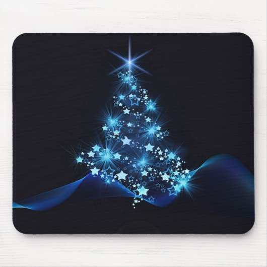 Tapis De Souris Bleu brillant des étoiles sur l'arbre de Noël fonc (Devant)