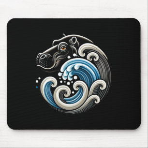 Tapis De Souris Bleu Chats Vague Drôle Bleu Vague De Moo Deng Cute