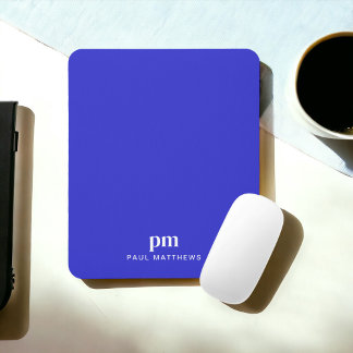 Tapis De Souris Bleu Cobalt Simple Minimaliste avec Nom Monogramme