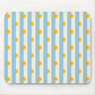 Tapis de souris bleu crème rayé soleil levant doré