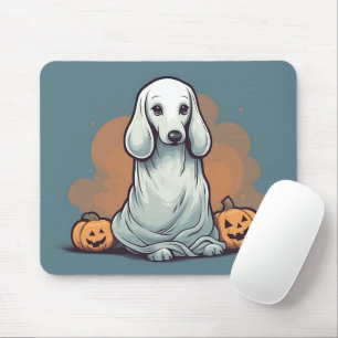 Tapis De Souris Bleu Dachshund Ghost Orange Citrouille Halloween