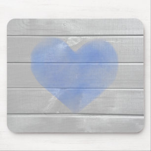 Tapis de souris bleu de coeur de bois dur rustique