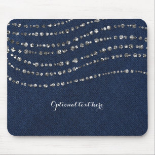 Tapis De Souris Bleu Denim & Diamonds Faux Sparkle Bling Chic