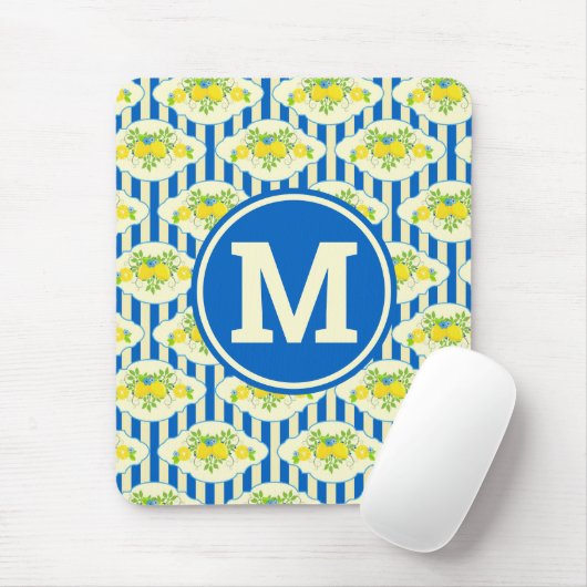 Tapis De Souris Bleu d'été et citrons et Motif Feuille (Avec souris)