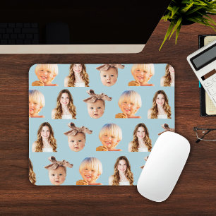 Tapis De Souris Bleu doux Maman de 3 enfants Photo Personnalisée