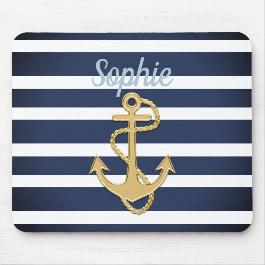 Tapis De Souris Bleu et Ancre or Nautique (Devant)