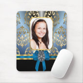 Tapis De Souris Bleu et or damassé (Avec souris)