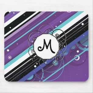 Tapis De Souris Bleu et Violet Moderne-Retro avec Monogramme