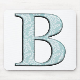 Tapis De Souris Bleu Floral Damask Imprimer B monogramme initiales