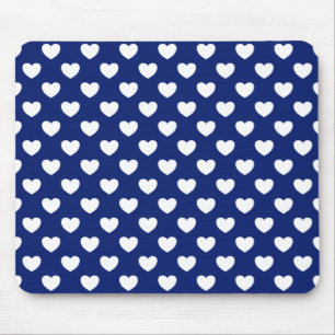 Tapis De Souris Bleu foncé avec Coeurs blancs Polka Dot Motif