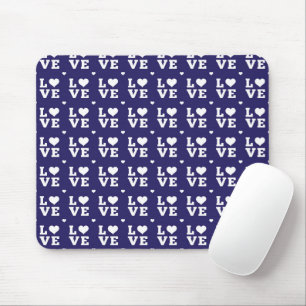 TAPIS DE SOURIS BLEU FONCÉ & BLANC AMOUR AVEC LES COEURS