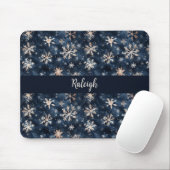 Tapis De Souris Bleu foncé simple avec flocons de neige Personnali (Avec souris)