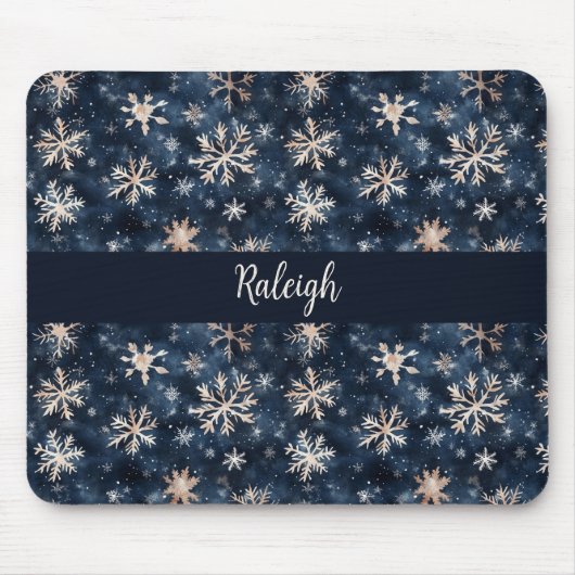 Tapis De Souris Bleu foncé simple avec flocons de neige Personnali (Devant)
