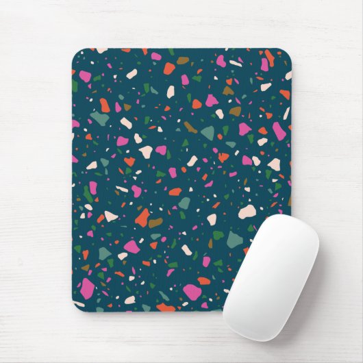 Tapis De Souris Bleu foncé vert avec rose orange Turquoise Terrazz (Avec souris)