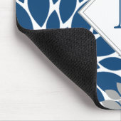 Tapis De Souris Bleu Gris Moderne Fleurs Initiales Monogramme Sour (Coin)