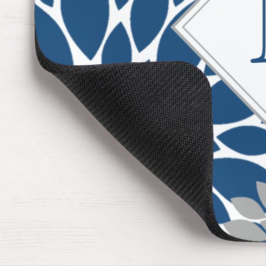 Tapis De Souris Bleu Gris Moderne Fleurs Initiales Monogramme Sour (Coin)