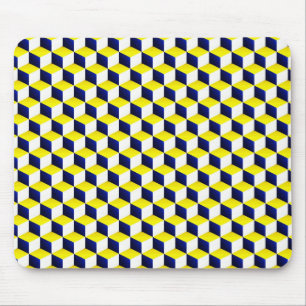 Tapis De Souris Bleu, jaune, le blanc a ombragé des cubes en
