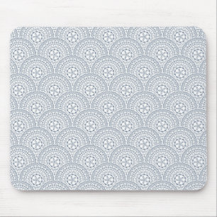 Tapis De Souris Bleu mandala vagues motif sur fond blanc