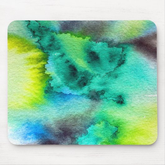 Tapis De Souris Bleu Marbre vert Tie teint aquarelle (Devant)