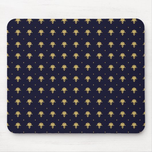 Tapis De Souris Bleu marine et damassé élégants d'or (Devant)