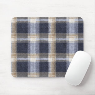 Tapis De Souris Bleu marine marron crème carreaux rayures