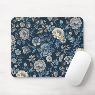 Tapis De Souris Bleu marine motif floral botanique vintage