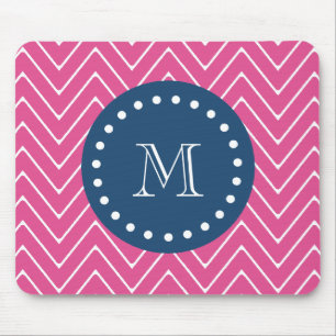 Tapis De Souris Bleu marine, rose indien Chevron   votre