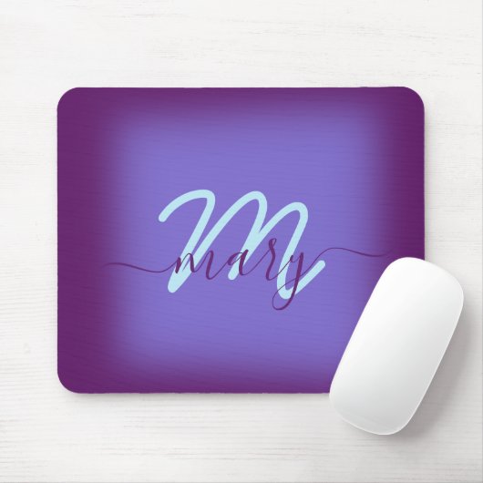Tapis De Souris bleu marine violet Nom minimal Monogramme (Avec souris)
