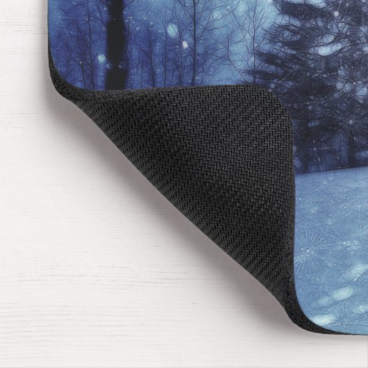 Tapis De Souris Bleu Moonlit Forêt magique Scène d'hiver (Coin)